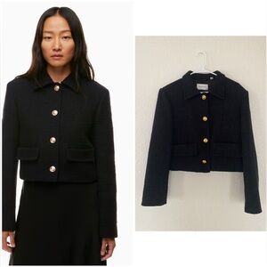 Aritzia Babaton Frances Black Cropped Jacket with Gold Buttons